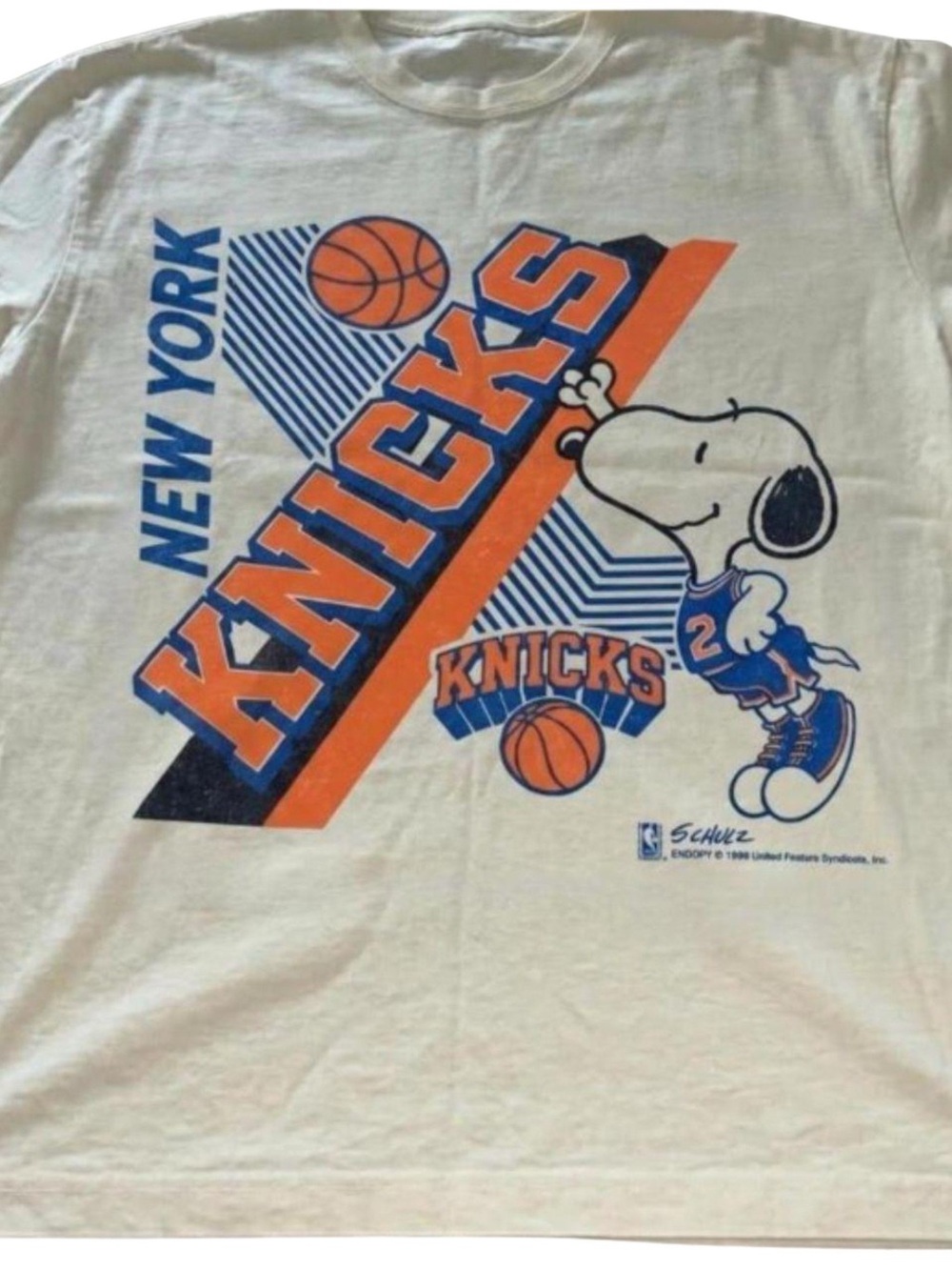 Gildan White New York Knicks Snoopy Graphic Tee - Orange & Blue